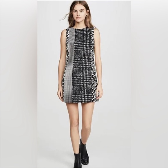 Alice + Olivia Clyde Patchwork Mix Wool Shift Dress - Picture 2 of 5